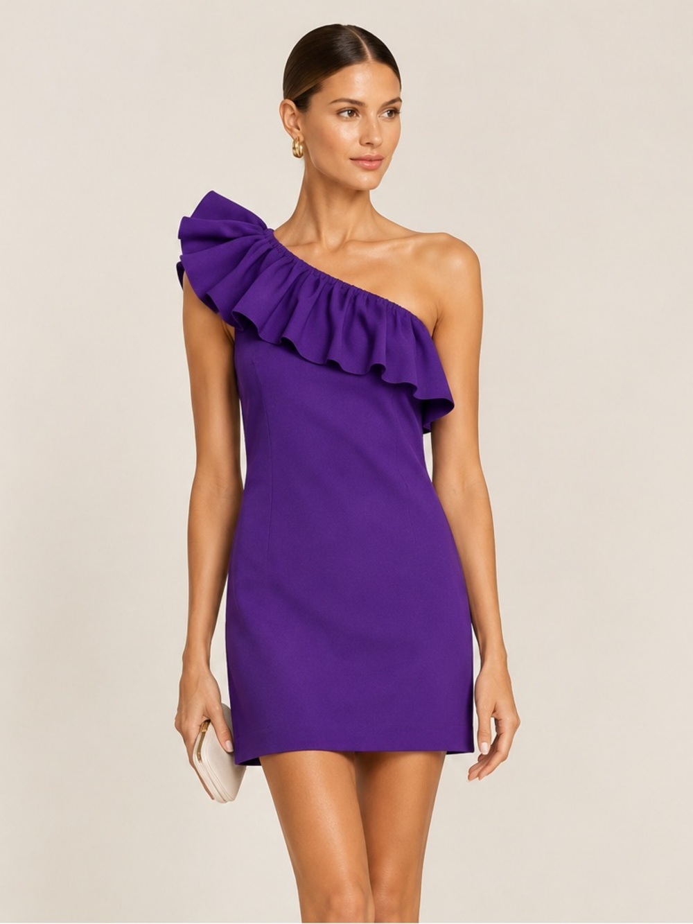 Jay Godfrey One Shoulder Ruffle Mini Dress Purple Dress Form Fitting Size 4